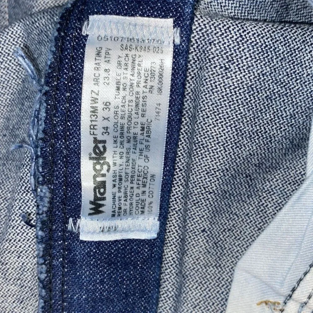 Wrangler Men’s Blue‎ Flame Resistant Jeans Size 34 x 36